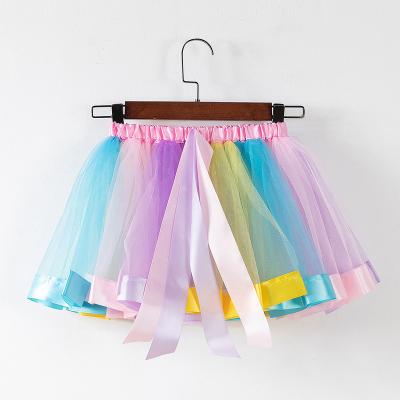 China Birthday Party Dance Mesh Rainbow QUICK DRY Multicolor Tutu Edge Colorful Princess Dress Girls Skirt Children Striped for sale