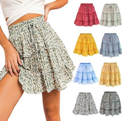 China 2022 New Fashion Summer Women Breathable Clothing Ruffled Bow Tie Floral Lace Up A Line Mini Skirt Printed Casual Beach A-line Skirt for sale