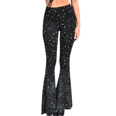 China Summer New Breathable Black Star Print Moon Star High Waist Hip Package Women's Casual Flare Pants Shapes Slim Casual Pants for sale