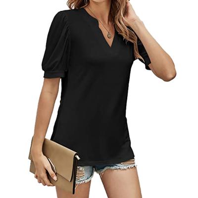 China 2022 Women's New Breathable Summer Casual V-neck Breathable Solid Color Loose Sheath T-shirt Summer Fashion Short Sleeve Full Streetwear for sale