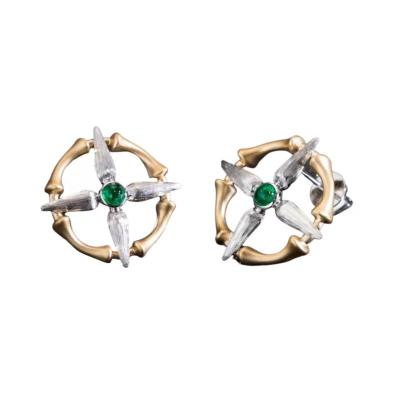 China New vintage design in china jewelry gioielli 18K gold white gold stud earrings simple green charm girl customization for sale