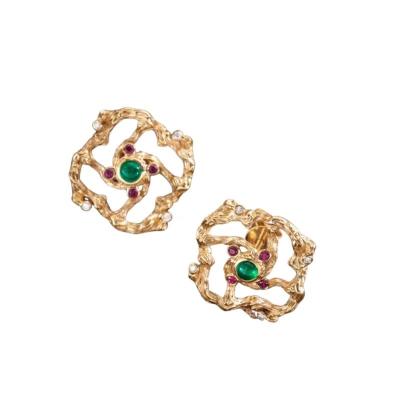 China New vintage design made in china jewelry gioielli earrings 18K real gold texture green stud earrings charm girl customization for sale