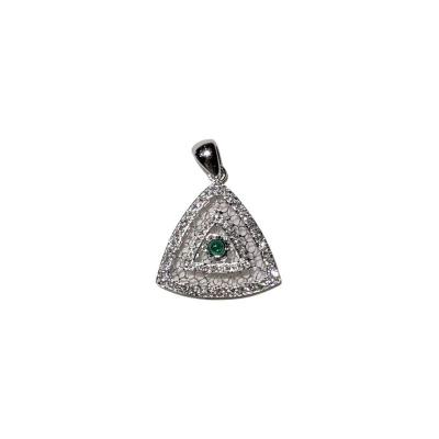 China Vintage newly designed necklace gioielli 18K White Gold Triangle Emerald Diamond Pendant is popular and fashionable for sale