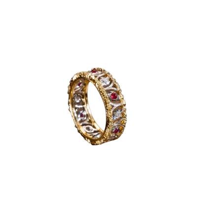 China Exquisite vintage fashion design jewelry gioielli ring 18K gold leaf Chinese Ruby Diamond Ring charm rings retro for sale