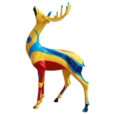 China Colorful European Christmas Deer Resin Garden Statues Deer Decoration Mall Fiberglass Artificial Deer Statues Deer for sale