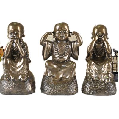 China Europe Resin Material Antiquity Color Three Wise Monks Hear No Evil, See No Evil, Speak No Evil Little Monk Statue for sale