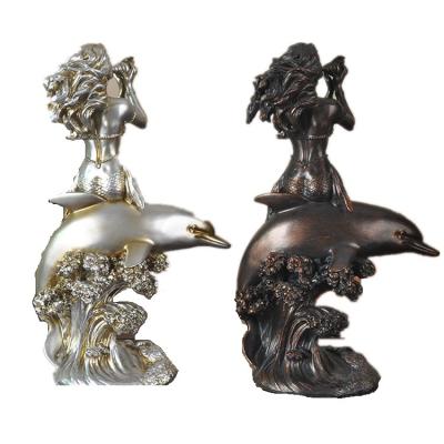 China Wholesale Resin Crafts Figurine Resin Crafts Europe Souvenirs Mermaid Bronze Figurines And Statues With Dolphin for sale