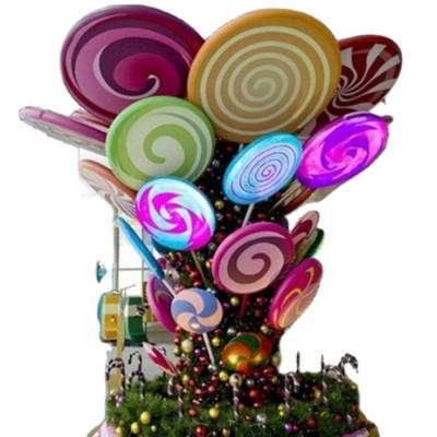 China Colorful Europe High Quality Fiberglass Large Candy Tree Lollipop Sculpture For Christmas for sale