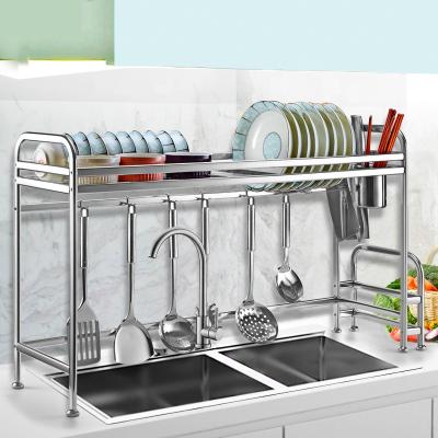 China Sustainable Wholesale Modern Large Decorative Stainless Steel Kitchen Dish Drying Rack With Drain Tray for sale