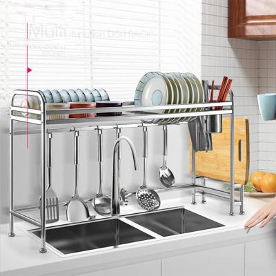 China Sustainable Wholesale Multi Tiers Metal Stainless Steel Tableware Eco Friendly Hanging Kitchen Drying Dish Rack With Drainer for sale