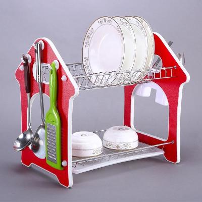 China Plastic Dish Rack Kitchen Dish Rack Cutlery Metal Storage Holders & Racks Workable Double Tiers For Modern Non-Folding Rack Presents for sale