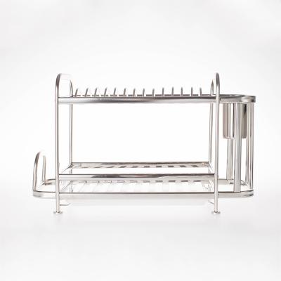 China Sustainable Stainless Steel Kitchen Dish Storage Dish Drying Rack With Plastic Tray for sale