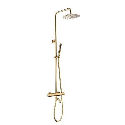 China With High Quality Brushed 3-Function Gold 304 Stainless Steel Thermostatic Slide Bar Bathroom Shower Faucet Sets 3 Way Shower Mixer Faucet System for sale