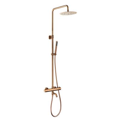 China With High Quality Rose Gold 3-Function Bathroom Thermostatic Sliding Bar Shower Faucet Sets 3 Way Shower Mixer Faucet System for sale