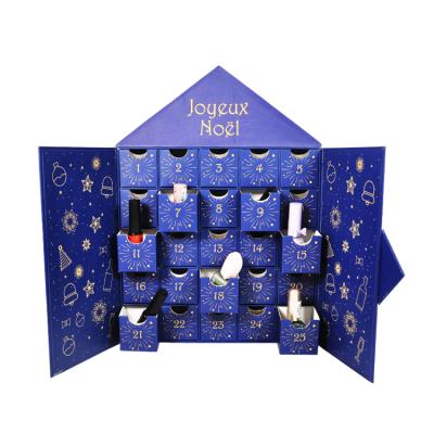 China Recycled Materials Purchase Cardboard Christmas Advent Calendar Box Cosmetics Storage Box Fabric Advent Calendar House Shaped for sale