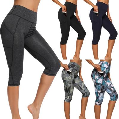 China Women's Breathable Sports Pants Sports Woman Gym 3/4 Casual Cropped Tights Female Gaiters For Fitness Women Yoga Pants With Side Pockets for sale