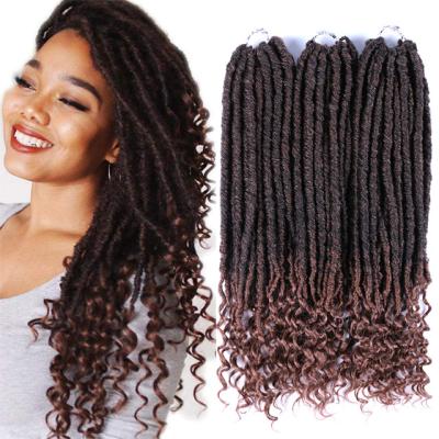 China Wholesale High Temperature Synthetic Fiber Hair 20 Inch Goddess Faux Locs Crochet Soft Curly Straight Faux Locs Braids Hair Ends Synthetic Braids Extension For Women Locks for sale