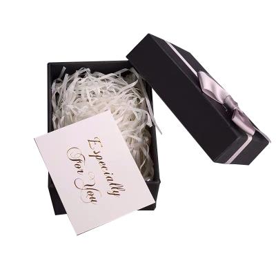 China Recyclable Luxury Custom Large Lid Cardboard Basket Black Gift Box And Basic White Paper With Ribbon for sale