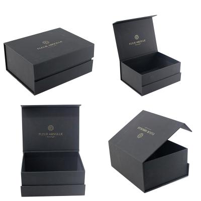 China Recyclable Luxury Custom Cosmetic Cardboard Collapsible Folded Packaging Box Black Color for sale