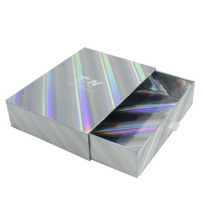 China Handmade Holographic Glitter Drawer Iridescent Sliding Box For Gift Packaging Shiny Cosmetic Gift Box for sale