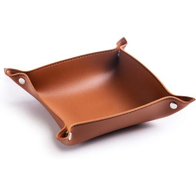 China CLASSIC Leather Jewelry Valet Tray for Rings Watches Earrings Small Desk Organizer Leather Valet Tray Holder for sale