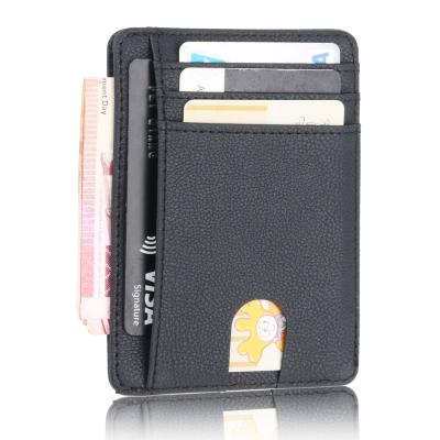 China Vintage OEM Custom Men Leather Slim Wallet Minimalist Rfid Leather Front Pocket ID Card Holder Wallet for sale