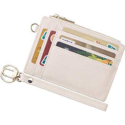 China Vintage Slim Rfid Blocking Credit Card Holder Wristband Zipper Case Wallet Women Leather Gift Voucher Card Holder With Zipper Key Chain for sale