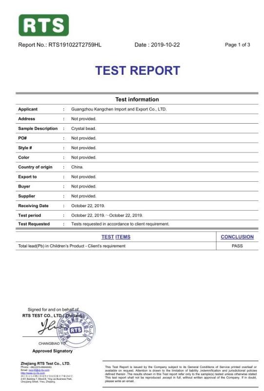 Prop 65 Test - KC jewelry(HK) CO.,LTD