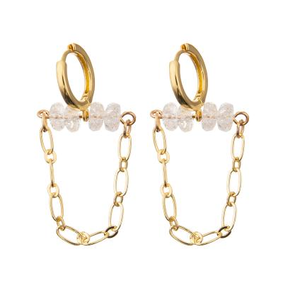 China Gold Plated Single Round Zircon Chain Link Enamel Hoop Earrings For Women en venta