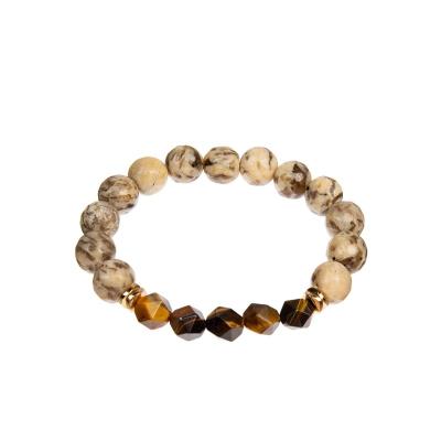 China Pulsera de piedra moldeada elástico hecha a mano, Tiger Eye Bracelet natural unisex en venta