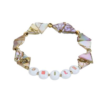 China Diamond Shaped Letter Bead Bracelets, Shell Stone Stretch Bracelet en venta