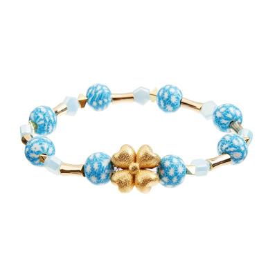 China Flor de Crystal Bead Stretch Bracelets Gold de la ronda del OEM con color azul en venta