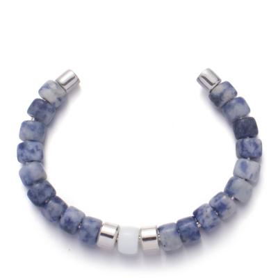 Cina braccialetti in rilievo fatti a mano venati di blu Sterling Silver Plated di 8mm in vendita