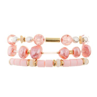 China Parelde de Multi de Stapel Roze Kleur van Bohemen Elastische Armband voor de Zomermanier Te koop