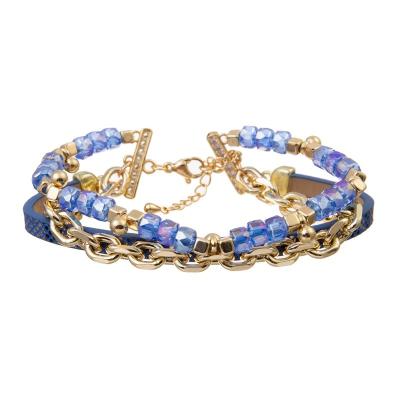 China Glanzend Blauw Crystal Handmade Beads Bracelets Set Regelbare 6.5in Te koop