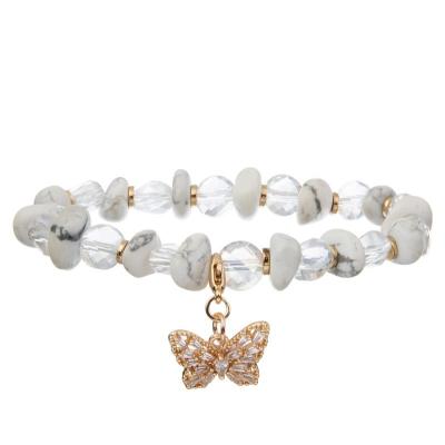 China Transparente hecho a mano de la pulsera de cristal de Crystal Beads Butterfly Charm Stackable en venta