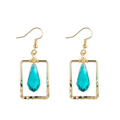 China Crystal Glass Handmade Beaded Earring Drop Shaped Blue / Green en venta