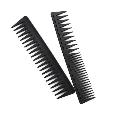 China Professional Comfortable Barber Wide Tooth Comb Black Double Tooth Comb Carbon Fiber Heat Resistant Comb for sale