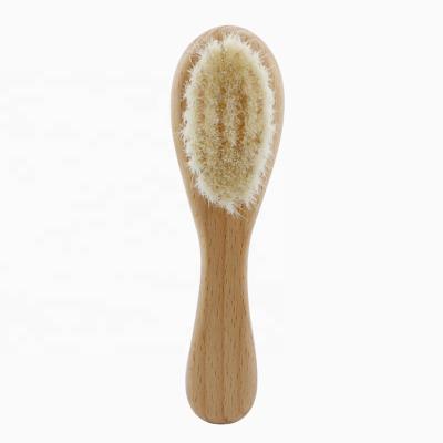 China 100%Soft Handle Baby Goat Bristle Baby Hair Brush Natural Beechwood Wooden Hair Brush for sale