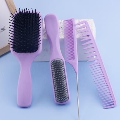 China Durable Curve Paddle Brush with Logo Rat Tail Detangling Comb Wide Teeth Comb Detangling Brush and Hair Comb Set for Natural Curly Hair for sale