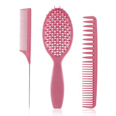 China Newest Salon Hairstyling Plastic Rectangle Hair Brush Kit Duct Durable Hair Comb 3 Pieces Round Shape Grid Design Hollow Hair Brush Comb for sale