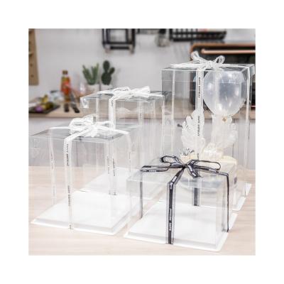 China Economic Recycled Materials Custom Design Durable Fully Transparent Plastic Birthday Cake Box Gift With Lid for sale