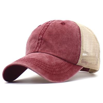 China Solid Color COMMON Retro Cotton Hat Mesh Summer Baseball Cap Fashion Stitching Hat for sale