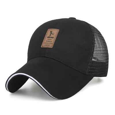 China Spring Summer Cotton Mesh Baseball Cap COMMON gorras Customized Logo Sun Protection Leather Fishing Outdoor Hat Leisure Duck Tongue Hat for sale