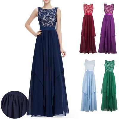 China European and American round lace round neck bridesmaid dress summer pungent hollow party dress breathable sleeveless chiffon dress for sale