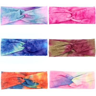 China Sweat-absorbent yoga headband ladies knotted sports fashion tie dye sports cross headband for women for sale