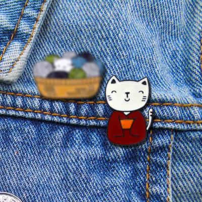 China Europe Japanese literary style kimono cat brooch hit color wool ball kitten badge bag cute collar pin for sale