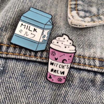 China Europe Japanese milk box coffee mug cappuccino enamel pins magic ice cream denim jacket brooch for sale