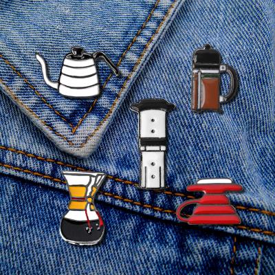 China Cute creative coffee pot lover's yard coffee pot Europe cartoon fashion oil drip brooch for men and women for sale