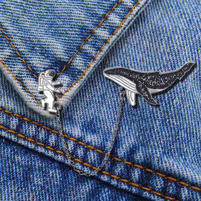 China Europe Cartoon Enamel Astronaut Space Whale Brooch Coat Drip Collar Pin Bag Denim Jacket Pins for sale